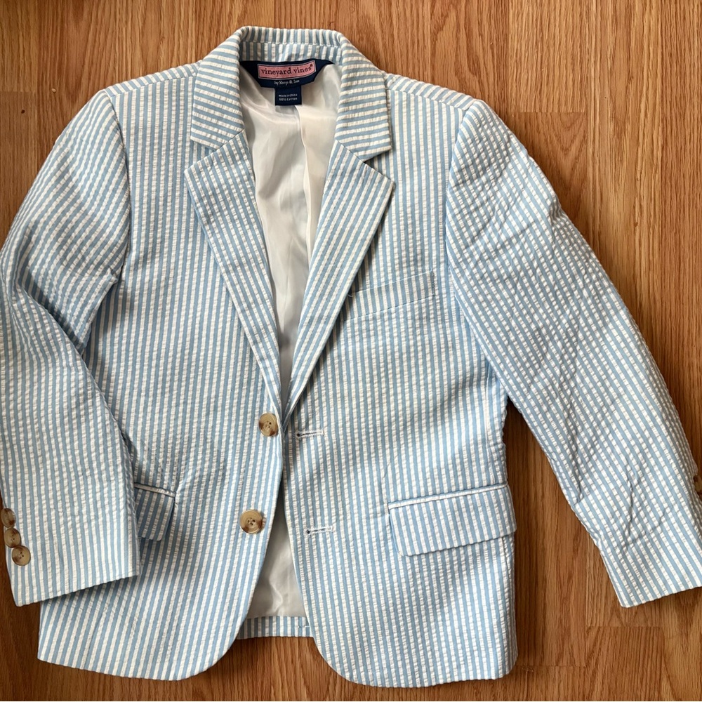 Vineyard Vines Light Blue and White Striped Blazer size 5